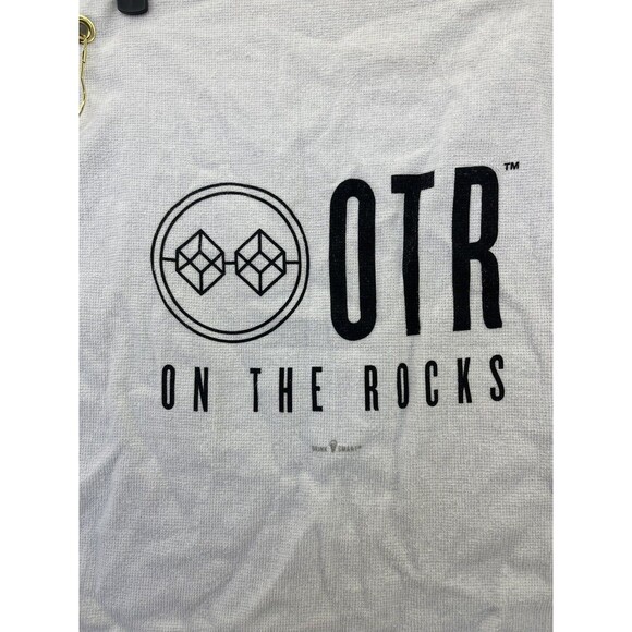 OTR On the Rocks Bar Towel White Graphic Logo Whit Gold metal ring 17.5"x16" - Picture 6 of 8